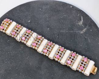 1950s VINTAGE BRACELET (1) 1950s VINTAGE BRACELET BLUE AND PINK RHINESTONES WITH ACRYLIC SEPARATORS. 7.5"