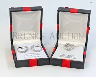 SAPPHIRE AND STERLING HEART NECKLACE & EARRINGS (1) WHITE SAPPHIRE AND STERLING SILVER HEART PENDANT NECKLACE. 18"...