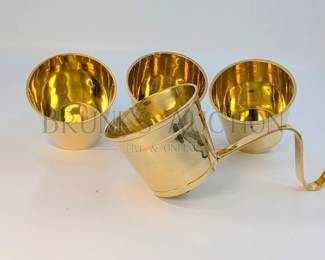 (4) BRASS STOCKING HOOKS/PLANTERS WEIGHTED PLANTERS PLANTER POT AREA IS 3.5" X 4.5" SITS BACK ON SHELF 6.5" MADE IN...