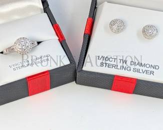 DIAMOND AND STERLING RING & EARRINGS SET (1) STERLING SILVER AND DIAMOND RING. 1/10 CTW WITH I-J/13 CLARITY. SIZE 7 *RETAIL...
