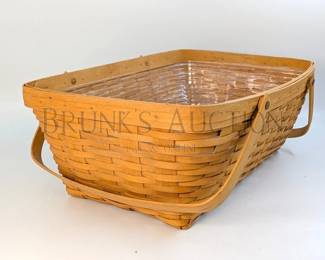 LARGE! - LONGABERGER BASKET W/ HANDLES & LINER HAND-WOVEN MADE IN DRESDEN, OHIO, USA 20.5" W X 14.5" D X 7.5" T
