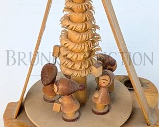 (3) GERMAN WINDMILL CANDLE HOLDERS WOOD CARVED 2.5" - 6.5" T * LARGEST WINDMILL IS MISSING (2) BLADES *