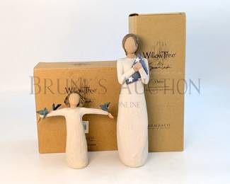 (2) WILLOW TREE FIGURES, W/ ORIGINAL BOXES HAND PAINTED RESIN RETAIL - $80.00+ (1) WOMAN HOLDING A FLAG, "HERO", 9.5" T (1) W...