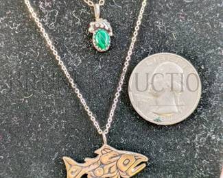 (2) STERLING NECKLACES W/ PENDANTS STERLING CHAIN NECKLACE W/ STERLING MUSIC NOTE PENDANT ARTIST SIGNED: "LB" - 17" L / 0....