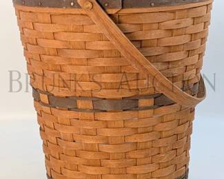 LARGE! - LONGABERGER BANKERS WASTE BASKET W/ HANDLE AND LINER JW COLLECTION - 1989 EDITION HAND-WOVEN - MADE IN DRE...

