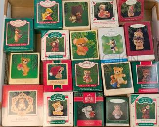 (19 PCS) HALLMARK ORNAMENTS, BEARS ALL IN ORIGINAL BOXES INCLUDES: "LOVING BEAR", "CINNAMON BEAR" & MORE RETAIL VALUE...
