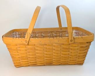 LARGE! - LONGABERGER BASKET W/ HANDLES & LINER HAND-WOVEN MADE IN DRESDEN, OHIO, USA 20.5" W X 14.5" D X 7.5" T