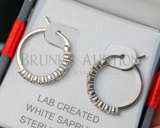 SAPPHIRE AND STERLING HEART NECKLACE & EARRINGS (1) WHITE SAPPHIRE AND STERLING SILVER HEART PENDANT NECKLACE. 18"...