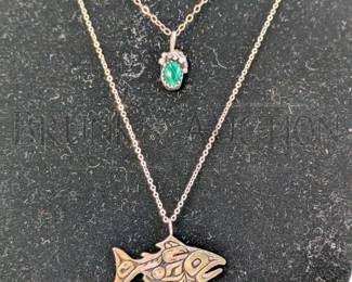 (2) STERLING NECKLACES W/ PENDANTS STERLING CHAIN NECKLACE W/ STERLING MUSIC NOTE PENDANT ARTIST SIGNED: "LB" - 17" L / 0....