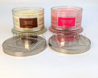 NEW - (2) DESIGNER SCENTED CANDLES HOMEWORX BY HARRY SLATKIN GLASS CONTAINERS / 4 WICK SCENTED CANDLES RETAIL -...