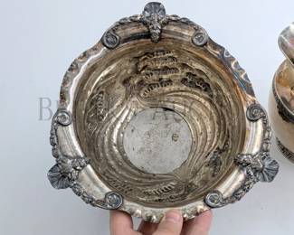(2 PCS) SILVERPLATE SERVING (1) DERBY SILVER CO. QUADRUPLE PLATE ICE BUCKET 5.5" T X 9" DIAMETER (1) EARLY 1900'S SILVERPL...