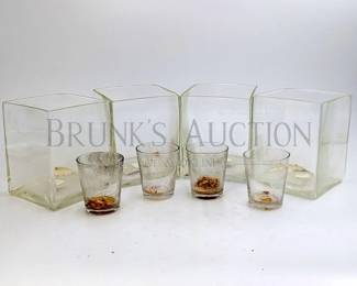 (8) WHITE LUMINARIES W/ GLASS CANDLE HOLDERS PARTYLIGHT GLASS LUMINARIES WITH WHITE POLYETHYLENE BAG COVERS IN OR...