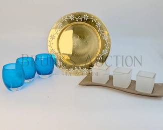 *NEW* 4 PARTYLITE CANDLE HOLDERS P7433 - 3 CANDLE VOTIVE HOLDERS WITH TRAY P7260 - 3 BLUE GLASS VOTIVE HOLDERS "HAN...