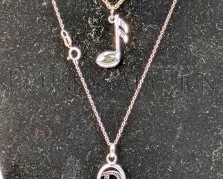 (2) STERLING NECKLACES W/ PENDANTS STERLING CHAIN NECKLACE W/ STERLING MUSIC NOTE PENDANT 17" L / 0.75" L STERLING CHAIN...