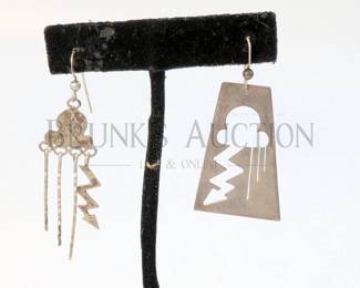 (1 PR) STERLING NATIVE AMERICAN "STORM" EARRINGS, PIERCED ARTIST SIGNED: "LS" 1.5" T