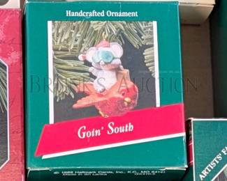 (17 PCS) HALLMARK ORNAMENTS, MICE ALL IN ORIGINAL BOXES INCLUDES: "CHRISTMAS CUDDLE", "GOIN' SOUTH" & MORE RETAIL VA...