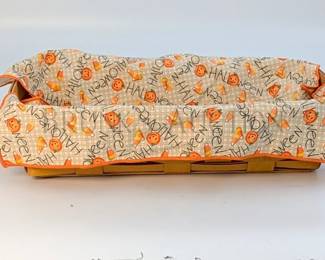 (2) LONGABERGER BASKET, HALLOWEEN HAND-WOVEN MADE IN DRESDEN, OHIO, USA (1) LONG BASKET W/ HANDLES AND PLASTIC L...

