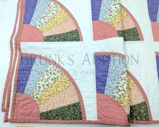 (2) QUILTED BED SPREADS, MATCHING QUILTED FAN DESIGN 72" X 84"
