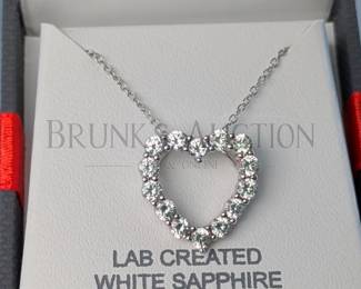 SAPPHIRE AND STERLING EARRINGS & HEART NECKLACE (1) WHITE SAPPHIRE AND STERLING SILVER HEART PENDANT NECKLACE. 18"...