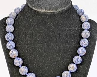 NATURAL SODALITE BEAD NECKLACE (1) NATURAL SODALITE BEADED NECKLACE. LARGE BEADS WITH A STERLING SILVER CLASP. 18-20"
