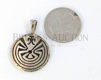 WILLIE ARCHIE TALAHAFTEWA (HOPI) STERLING PENDANT ARTIST SIGNED, PICTORAL 1.25"
