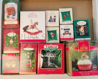 (12 PCS) HALLMARK ORNAMENTS, ASSORT. ALL IN ORIGINAL BOXES INCLUDES: "RUDOLPH'S HELPER", "KITTY CATCH" & MORE RETAIL VA...