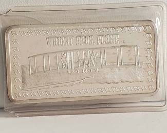 Vintage 1 Ounce .999 Fine Silver Art Bar "Wright Brothers Plane"