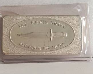 Vintage 1 Ounce .999 Fine Silver Art Bar "The Bowie Knife"