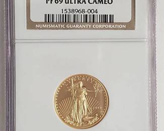 1992 1/10 Ounce American Gold Eagle Graded NGC PF69 Ultra Cameo Near Perfect Gem Brilliant Proof Condition