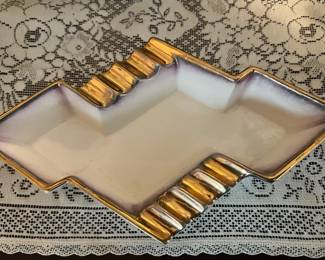 SYR Inc. Mid Century Ceramic White/Gold Ash Tray