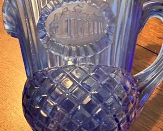 Avon Bicentennial Fostoria Blue Goblet & Pitcher Set