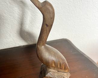 Hand Carved Wood Heron Sculpture