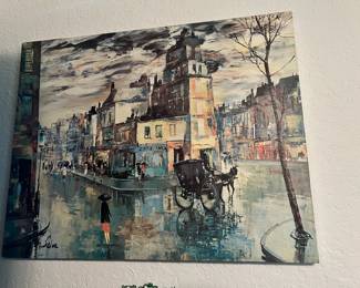 1965 Giclee on Canvas "Rainy Day in Paris" by M. Salva