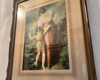 Framed and Matted Print "Crossing the Brook" by Louis Busiere Mezzotint