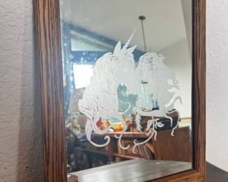 Etched Glass Mirror with Unicorn Design