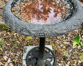 Grape Themed Black Cast Aluminum Bird Bath