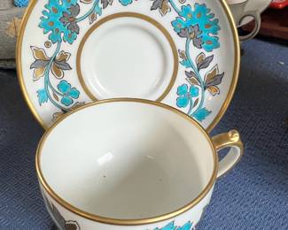 Copeland Spode Richmond Turquoise/Gold Floral Tea Cup & Saucer