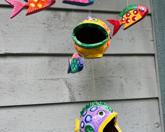 Wood Carved Hand Painted Fish Wind Chime