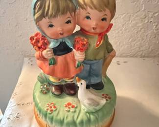 1970's Porcelain Figural Boy & Girl Music Box – Made in Japan 