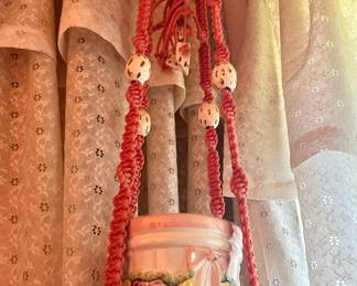 Pink Macrame Planter Holder