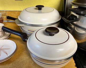 Regal Ware Cast Aluminum Cream Retro Striped Pots and Pans