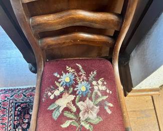 French Ladder Back Accent Chair with Floral Needlepoint Seat