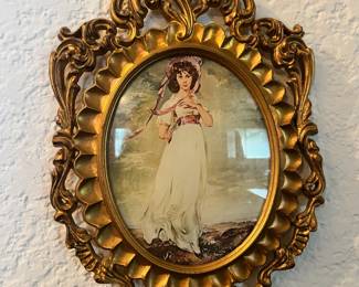 Italian Print "Pinkie" with Gold Tone Ornate Frame