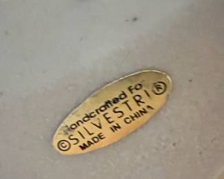 Pair of Silvestri Porcelain Blue/White Floral Chinoiserie Pillar Candle Holders