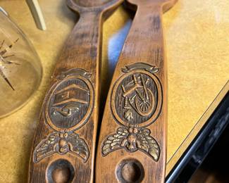 Pair Carved Wooden Spoon & Fork Kitchen Wall Decor 