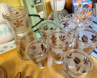 Libbey Gold Leaf Carafe with 12 Glasses