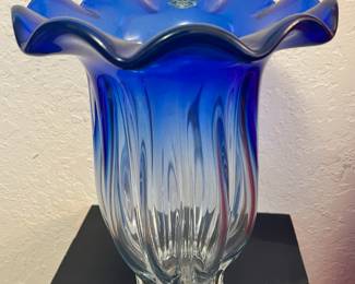 Shannon Crystal Cobalt Blue Ruffle Vase