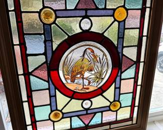 Stained Glass Window with Heron Design

