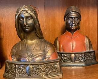 Early 20th Century Pair Pompeian Co. New York Bronze Clad "Dante & Beatrice" Bookends