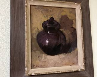 Framed Still Life Oil Painting of Lidded Vase by Richard Booker